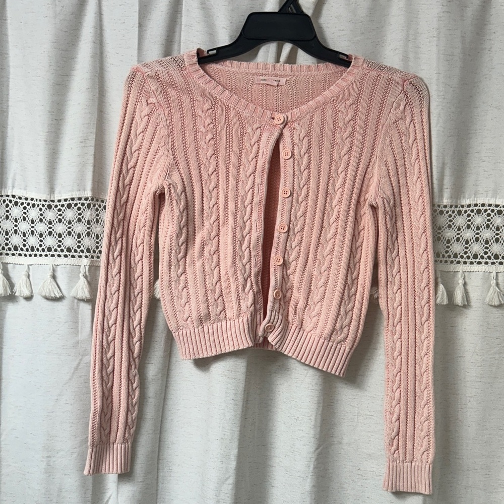 American Eagle Outfitters Blush Pink Cable Knit Button Cardigan
